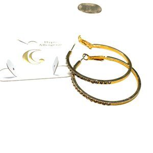 Charming Charlie MRSP $22 Gold Tone Rhinestone Hoop Earrings Hypoallergenic Pier